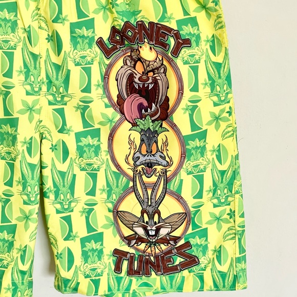 Looney Tunes Tiki Taz Bugs Daffy Graphic Yellow Green Swim Trunks Men’s Medium - Picture 4 of 12
